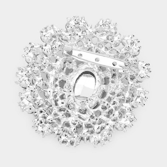 Silver Oval Brooch Crystal Pin Stone Circle Style Rhinestones Bling Accessory - Picture 2 of 3